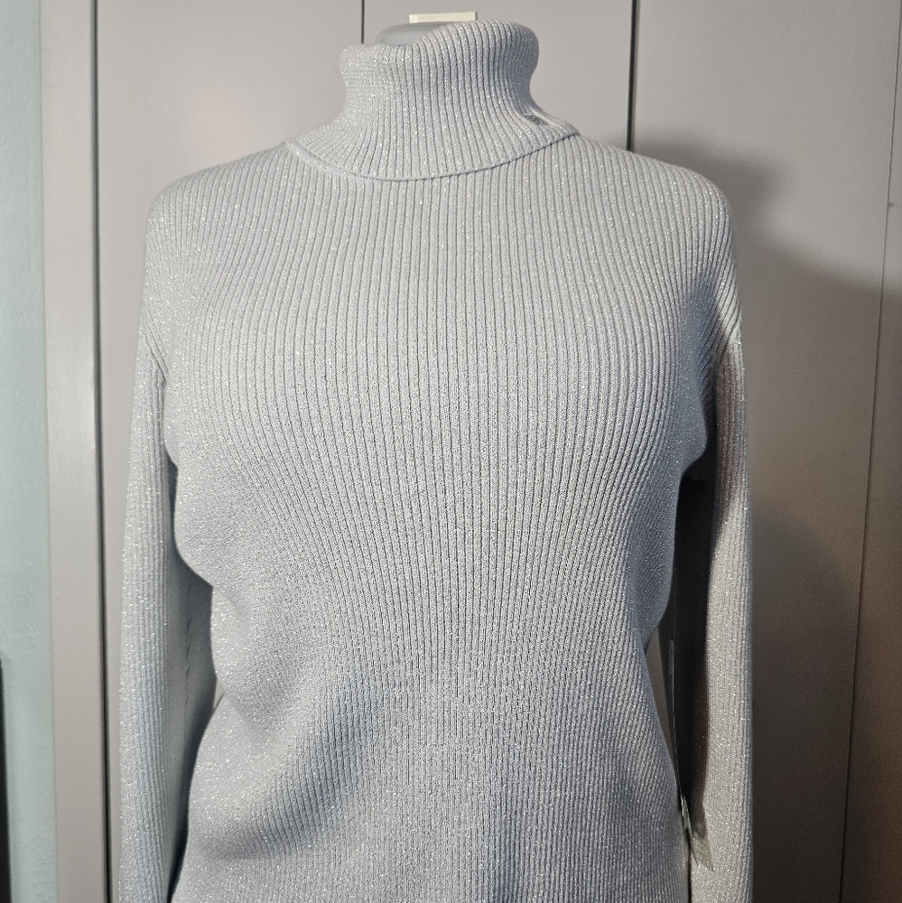 XL Lauren Ralph Lauren Women's Silver  Metallic Cotton‎ Blend Turtleneck Sweater